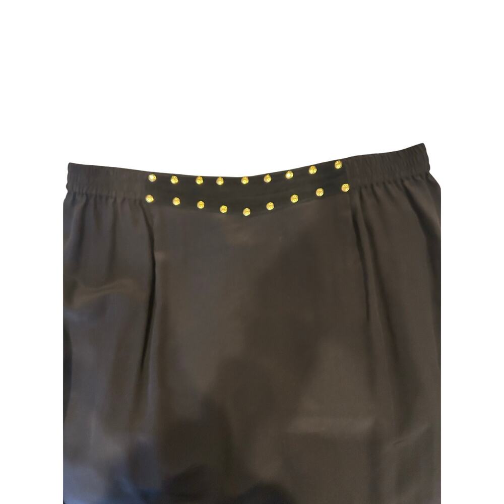 Diane Gilman 100% Silk Skirt 1X Black Midi Gold Stud Waist Suede Trim